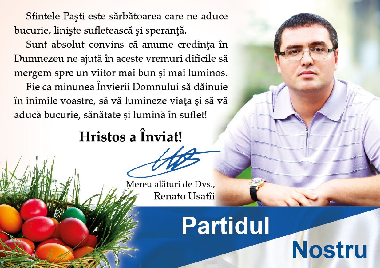 Renato Usatîi a adresat cetăţenilor un mesaj de felicitare cu ocazia Sărbătorilor de Paşti