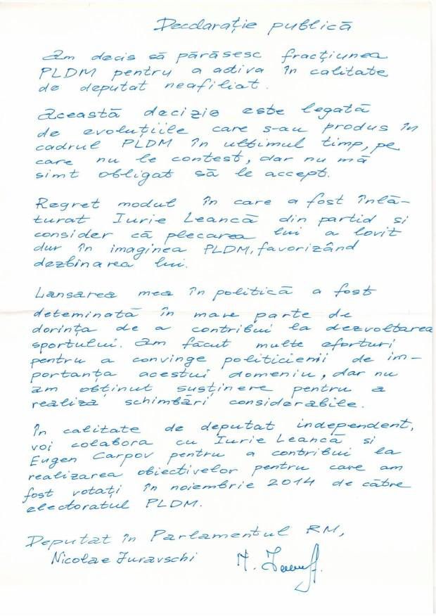 Nicolae Juravschi a părăsit partidul: Voi colabora cu Iurie Leancă