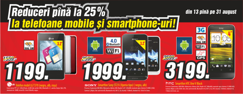 Bomba: Reduceri de pînă la 25% la telefoane mobile și smartphone-uri