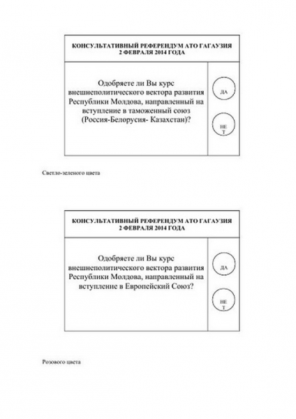 Как будут выглядеть бюллетени для голосования на референдуме в Гагаузии