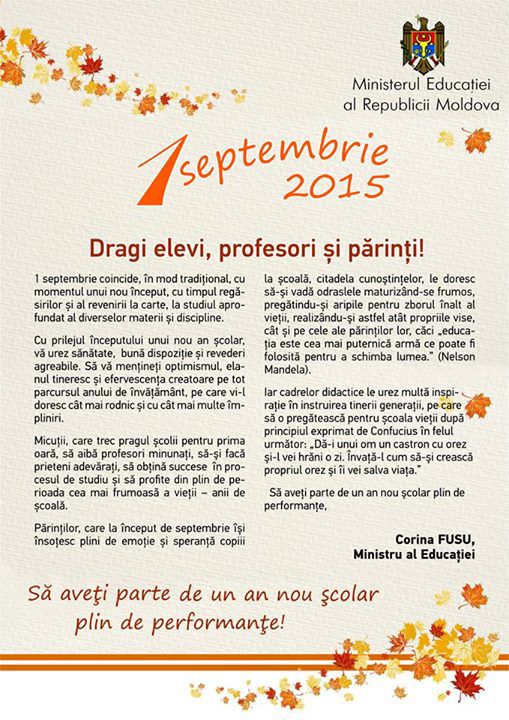 Mesajul Corinei Fusu de 1 septembrie