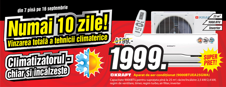 Bomba: aparatul de aer conditionat Kraft la doar 1999 de lei!
