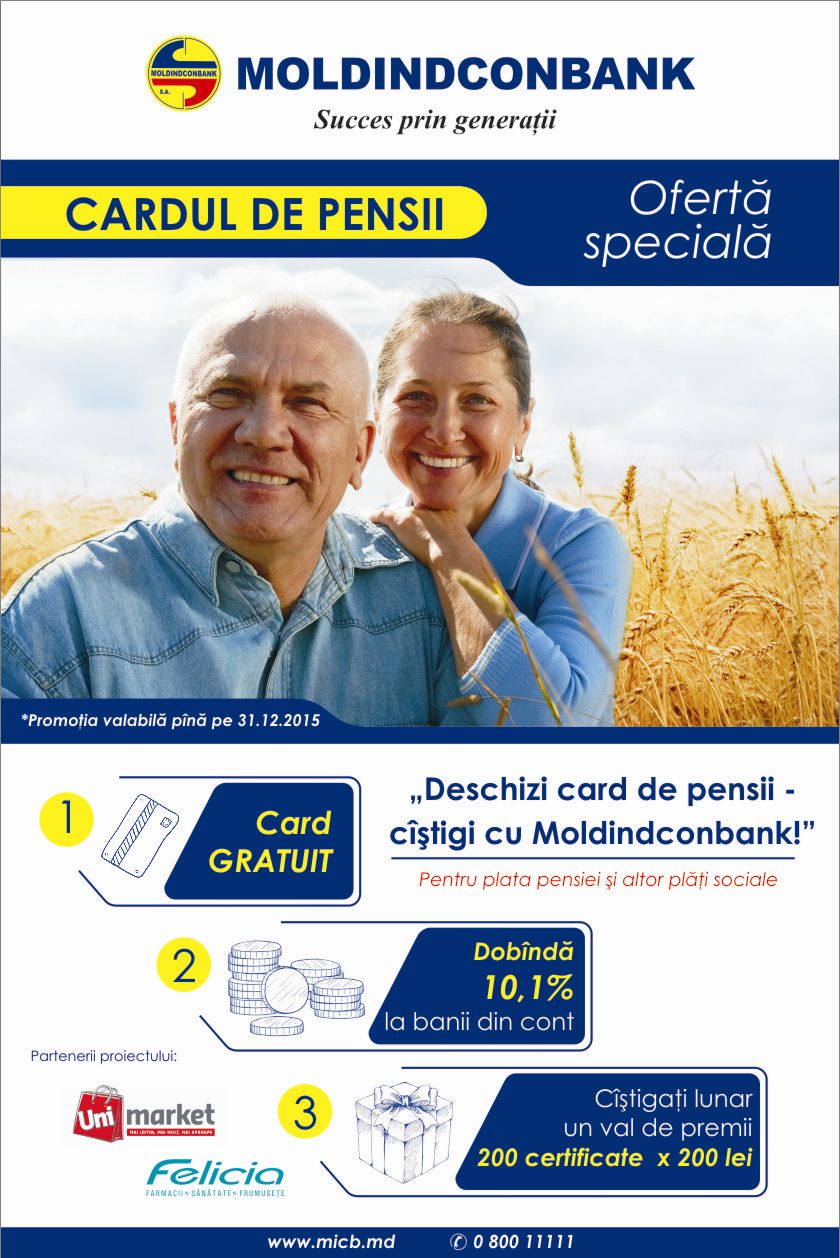 „Deschizi card de pensii – cîştigi cu Moldindconbank!”