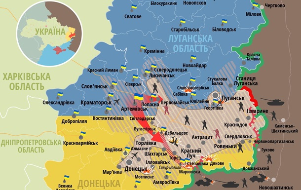 Карта боевых действий в зоне АТО по состоянию на 31 июля