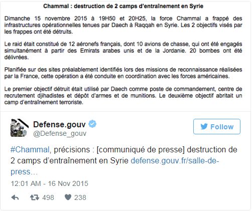 Франция наносит удары по “столице” ИГИЛ в Сирии