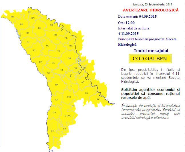 Codul galben de secetă hidrologică, prelungit