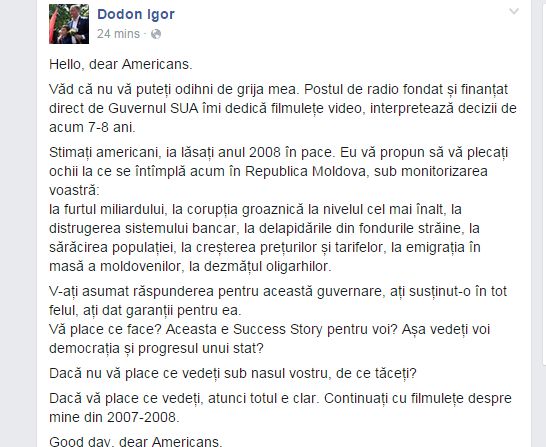 Dodon reacționează: În loc să se ocupe de cei care au furat miliardul, americanii fac filme despre mine