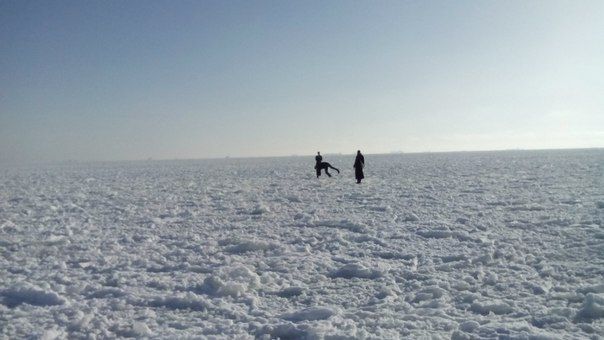 Одесситы гуляют по замерзшему морю