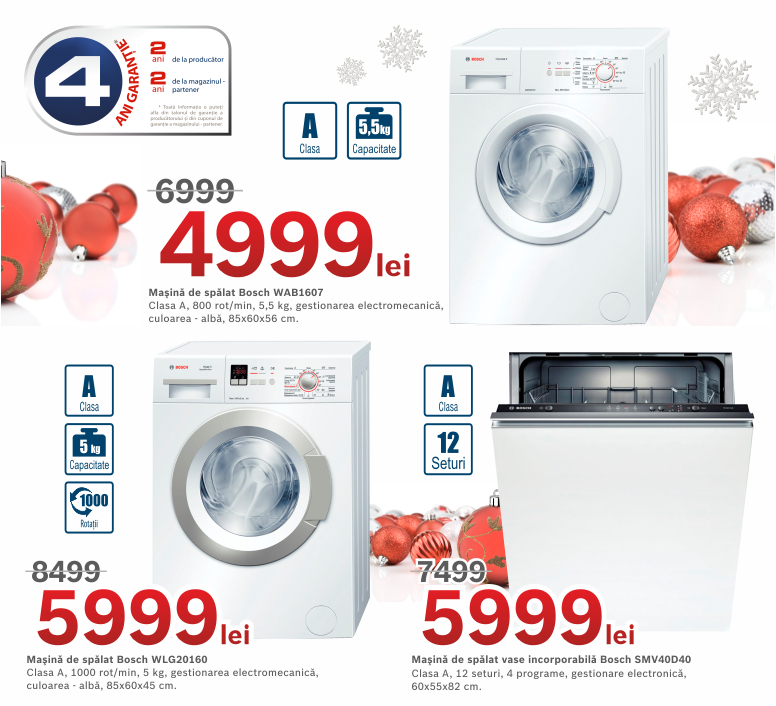 BOSCH SIEMENS: reduceri cu ocazia sărbătorilor de iarnă de până la 40% + 4 ani de garanţie*