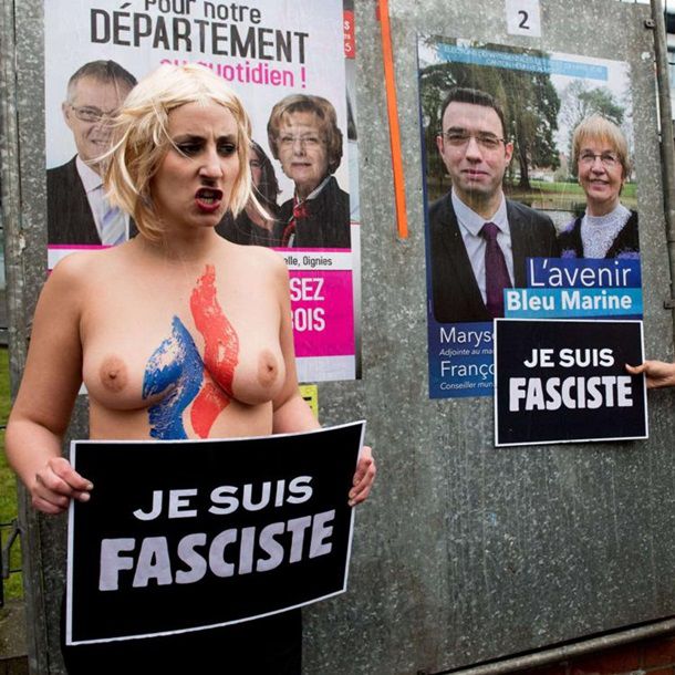 Femen устроили акцию против Марин Ле Пен в Париже