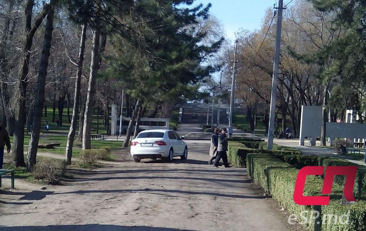 В Бельцах по центральному парку разъезжал автомобиль