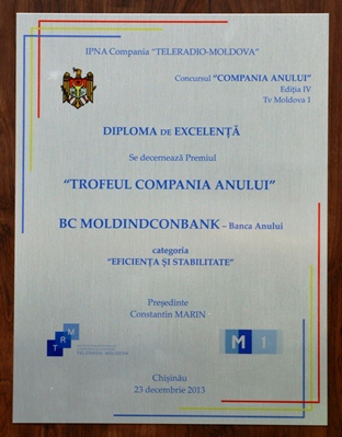 BC „Moldindconbank” S.A. - Banca Anului 2013