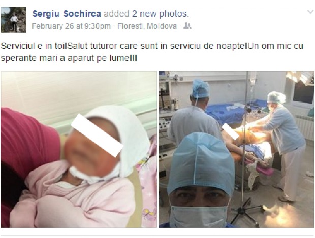 Fost director al Spitalului raional Floreşti își face selfie în sala de naștere și pune pe Facebook