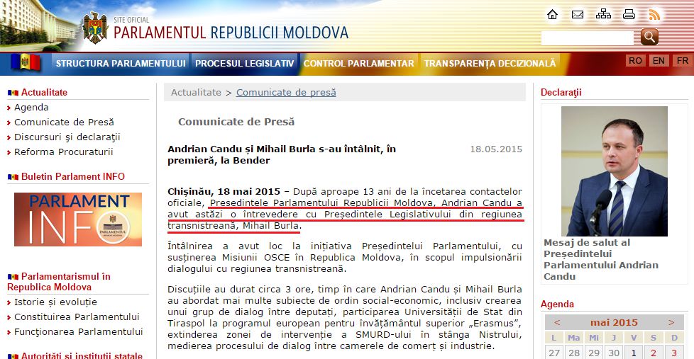 Parlamentul de la Chişinău recunoaşte „legislativul” de la Tiraspol