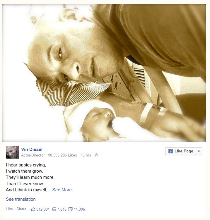 У Вина Дизеля родилась дочь