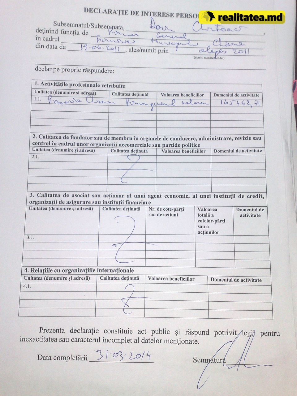 Declaraţia de avere a lui Dorin Chirtoacă. Câți bani a făcut primarul în 2014