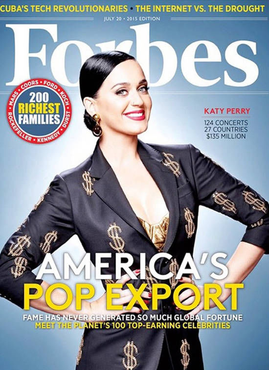 Katy Perry este artista care a câștigat cel mai mult în 2015, potrivit revistei Forbes