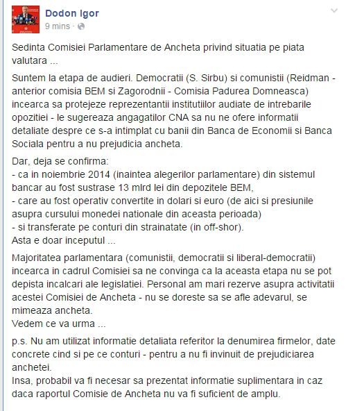 Dodon acuza PD si PCRM ca tanuiesc informatii