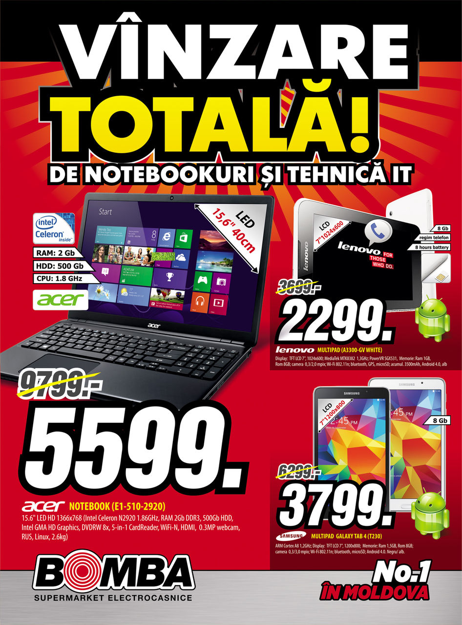 Bomba:  Vânzarea totală a notebook-urilor şi tehnicii IT la cele mai mici preţuri!