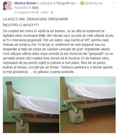 Pat susținut de o piatră! Condițiile dintr-un salon al Spitalului Clinic Municipal din Bălți