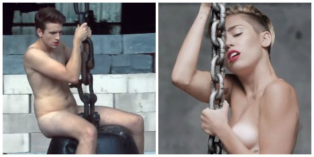 Un bărbat s-a dezgolit pentru a parodia clipul “Wrecking Ball”