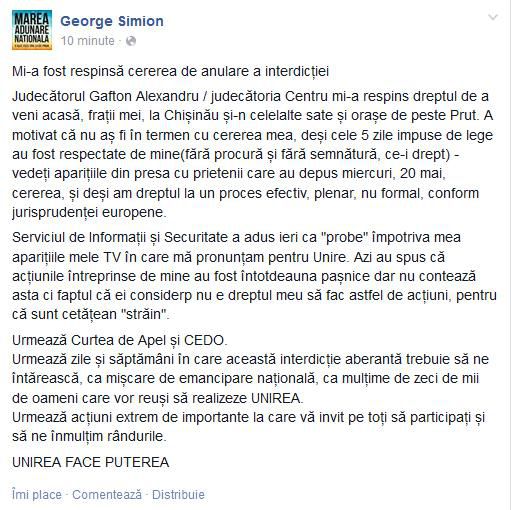 George Simion rămâne indezirabil în RM. Instanța a respins cererea sa