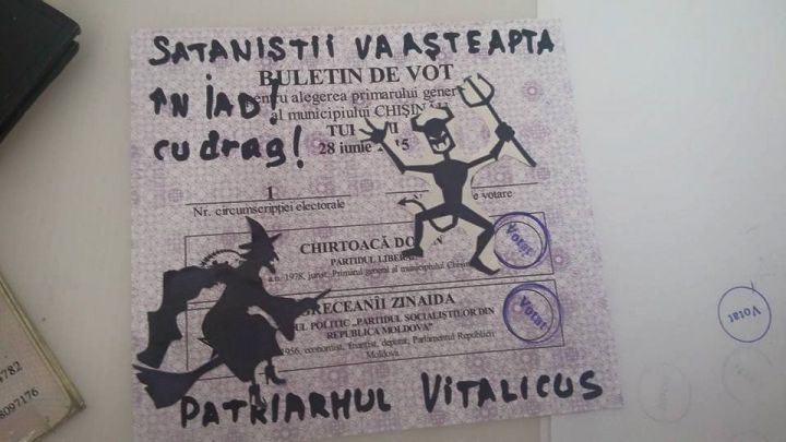 Mesaj pentru Chirtoacă şi Greceanîi. Ce a scris un adept al sataniştilor pe buletinul de vot