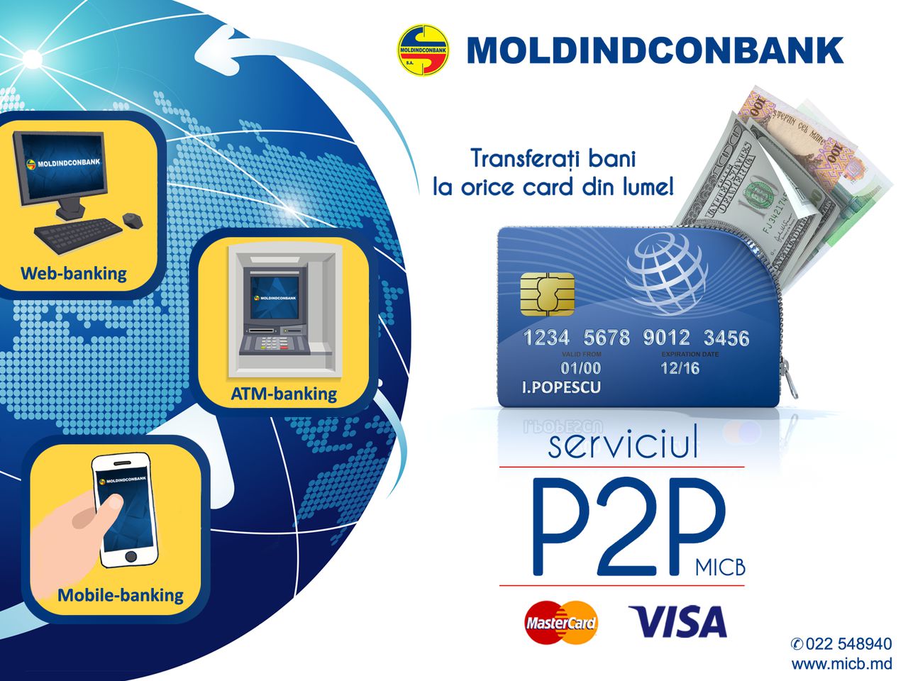Acum serviciul P2P de la Moldindconbank disponibil şi deţinătorilor de carduri VISA