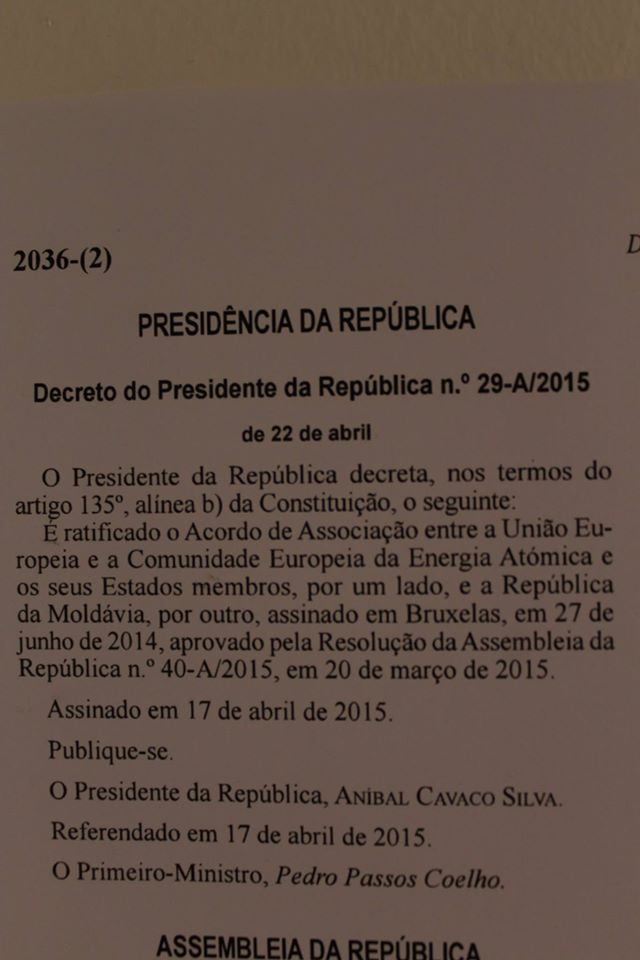 Portugalia a ratificat Acordul de Asociere dintre R. Moldova şi UE