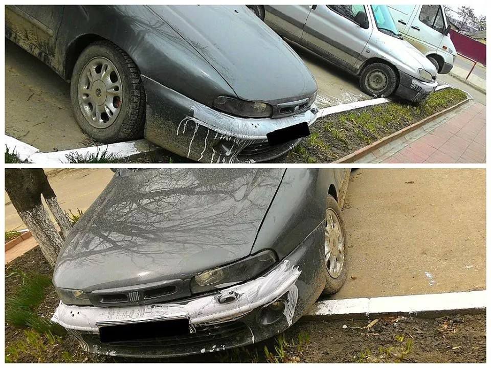 В Бельцах дорожные рабочие покрасили бордюры вместе с автомобилями