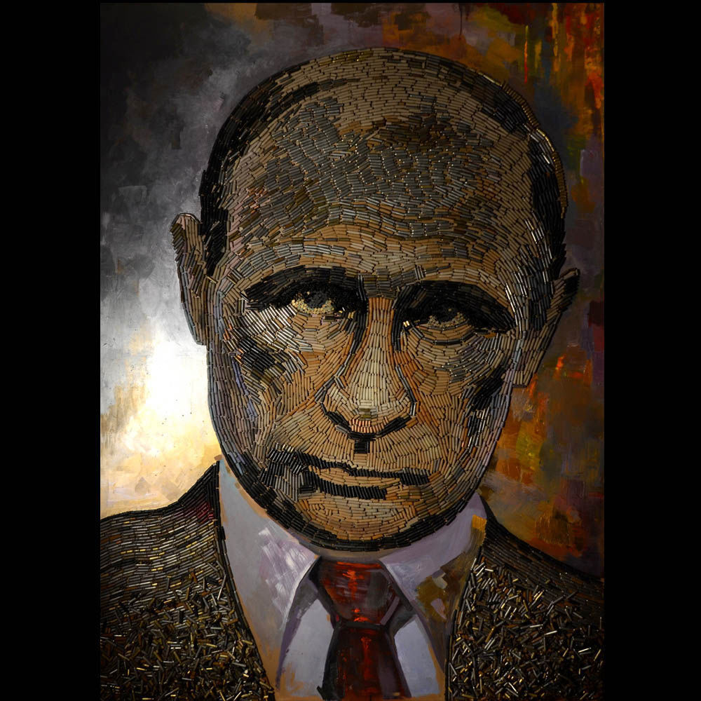 „Fața războiului”: Portretul lui Putin din cartuşe strânse în Donbas