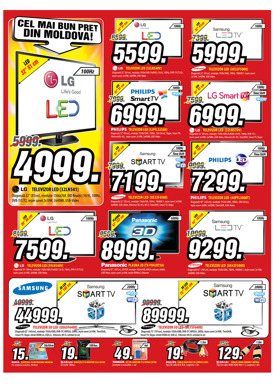 Bomba: Cu cît este mai mare diagonala TV, cu atît este mai mare reducerea!