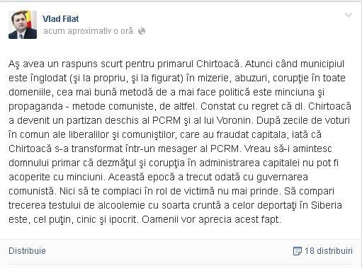 Filat îl acuză pe Chirtoacă de corupție și îl face omul comuniștilor