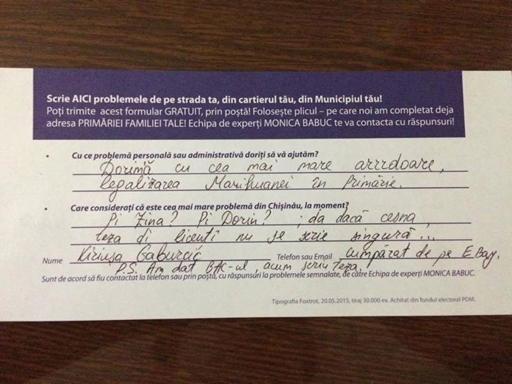 Un chișinăuian vrea legalizarea marijuanei în Primărie
