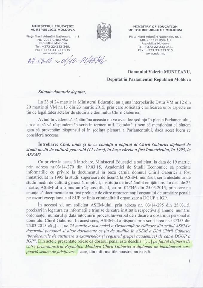 Gaburici dat pe mâna procurorilor de ministrul Educației, Maia Sandu