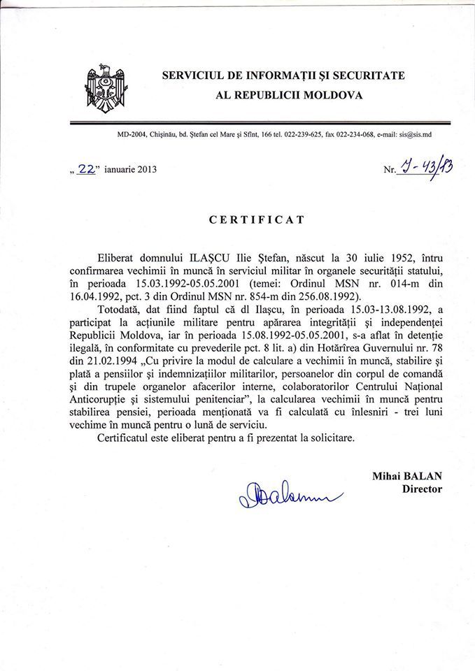 Fostul deținut politic Ilie Ilașcu a fost angajat al serviciilor secrete moldovenești