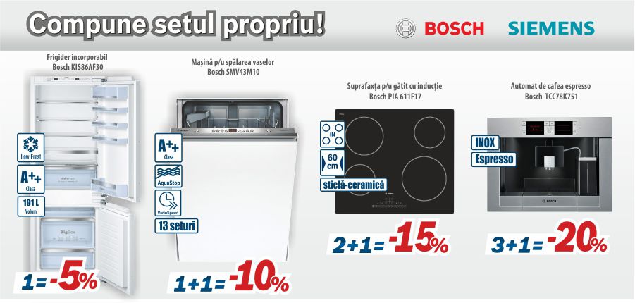 Bosch Siemens: mai multe electrocasnice, reduceri mai mari