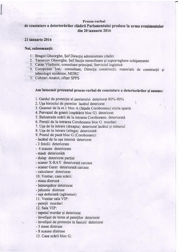 Pagubele protestelor din Parlament se ridică la 750 de mii de lei
