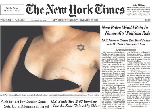 The New York Times вышла со снимком полуобнаженной женской груди на первой полосе