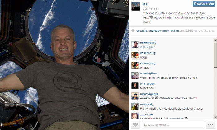 В Instagram выложили первое selfie из космоса