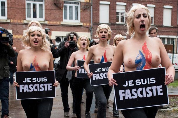 Femen устроили акцию против Марин Ле Пен в Париже