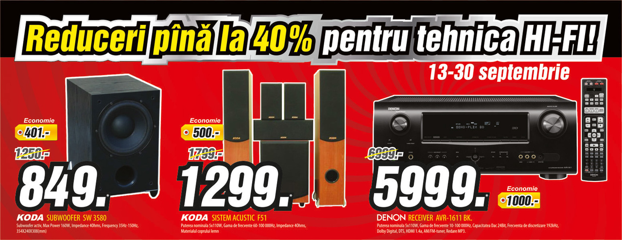 Bomba: Audiomania- Reduceri de pînă la 40% la sistemele HI-FI