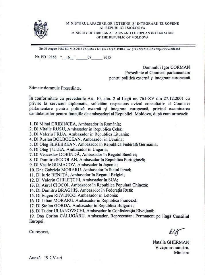Cine sunt cei 19 ambasadori care ar urma să reprezinte Moldova