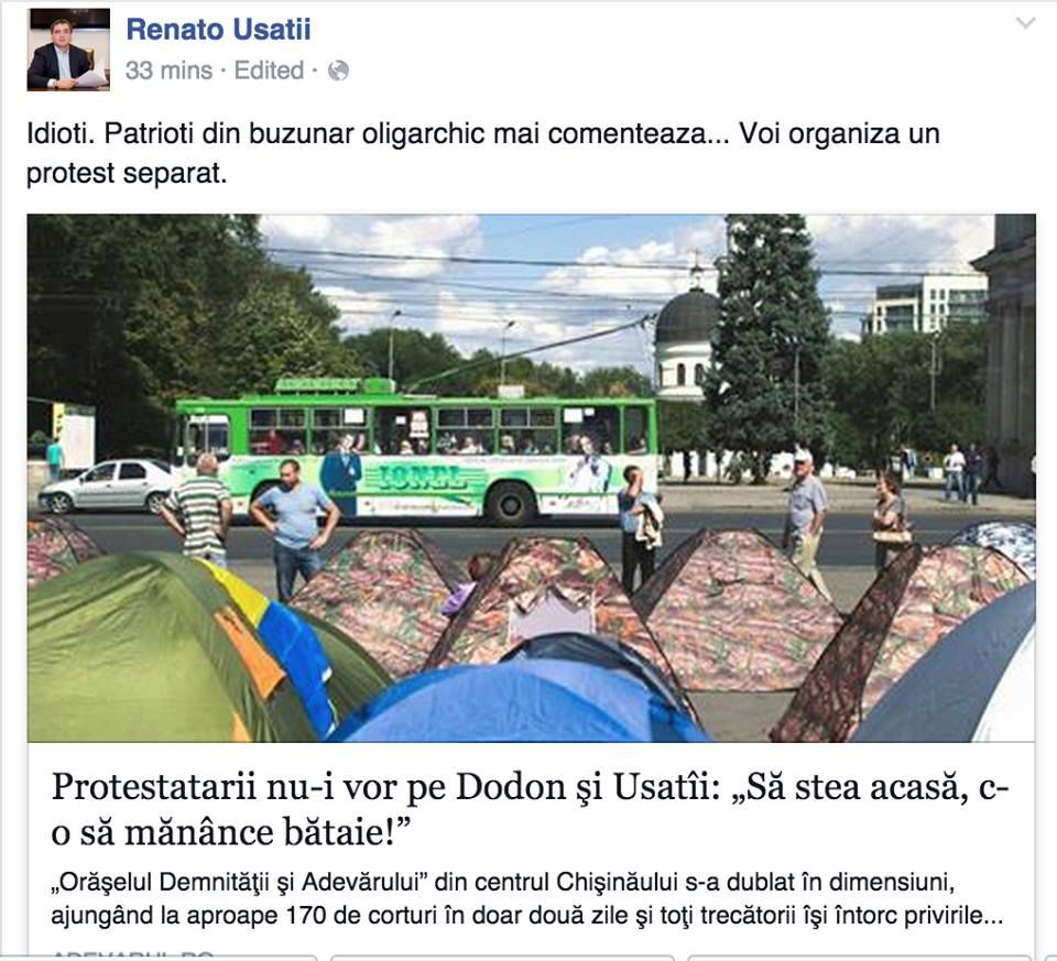 Renato Usatîi despre protestatarii din PMAN: Idioți