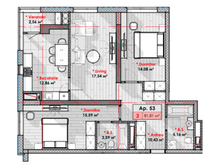 Apartament cu 3 camere, 81 m², Râșcani, Chișinău foto 2