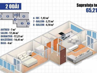 Apartament cu 2 camere, 68 m², Durlești, Chișinău foto 8