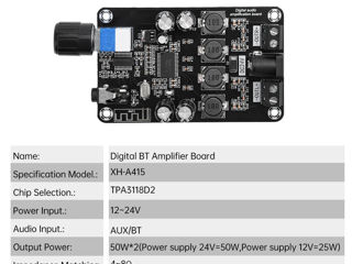 Модуль усилителя класса D, 12-24 В постоянного тока, 50 Вт * 2 hi-fi стерео Bluetooth 5,0, усилитель foto 2