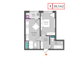 Apartament cu 1 cameră, 39 m², Centru, Ialoveni foto 2