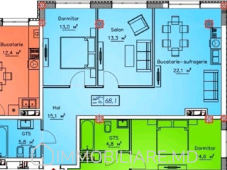 Apartament cu 2 camere, 68 m², Durlești, Chișinău foto 2