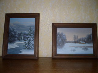 Картины масло 2 шт с подписью автора зимний пейзаж по200лей .картина Пикасо абстракция 100лей foto 1
